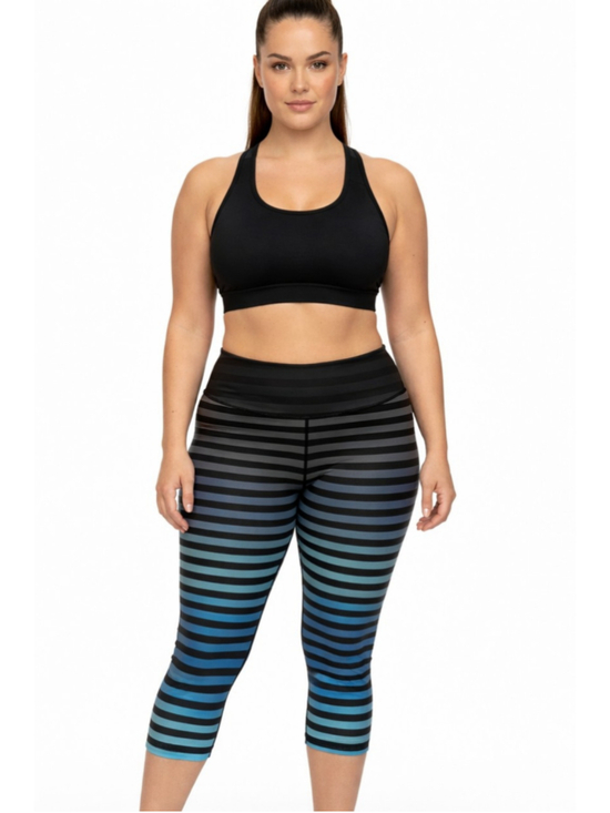 Zyia Active Pants - Zyia Active Blue Black Ombre Stripe Capri Leggings XL 14 16